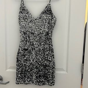 Mini sparkly black & silver dress